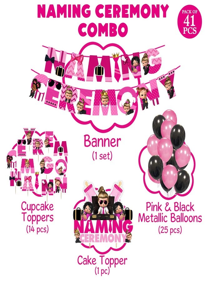 Zyozique 41 Pcs -Girl Boss Baby Theme Naming Ceremony Decoration/Naming Ceremony Decoration Items for Baby/Naming Ceremony Decoration - Colour Pink - Image 2